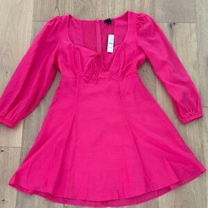 Hot Pink JCrew Dress size 6. Puff sleeve, zip back w stretch, new w tag